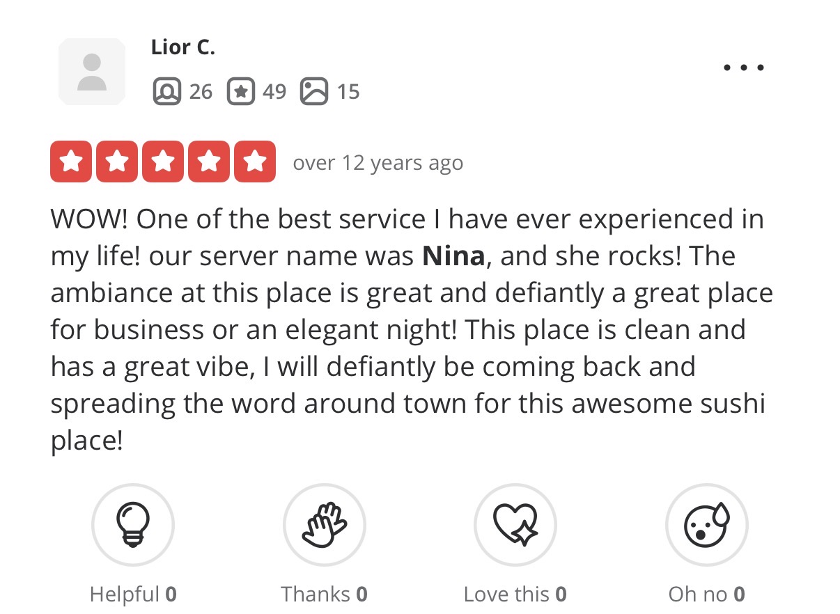 Original historical customer review by Lior C.