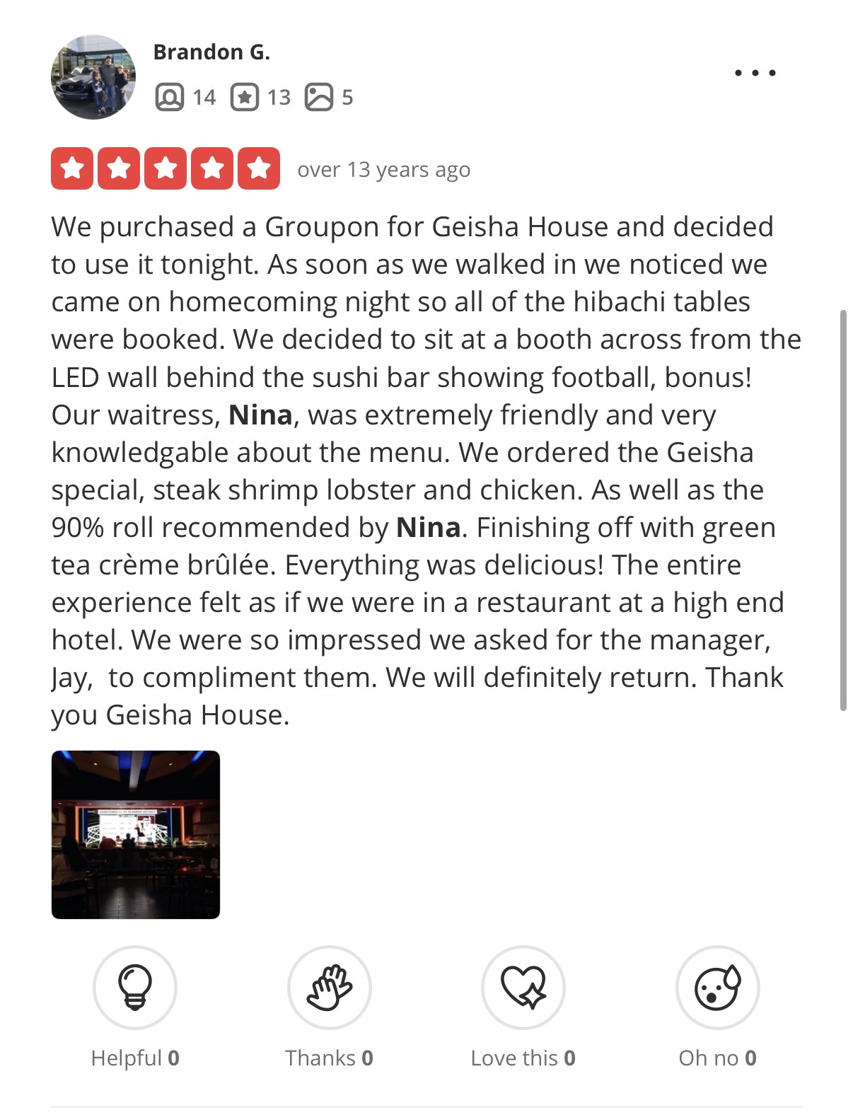 Original Yelp review by Brandon G.