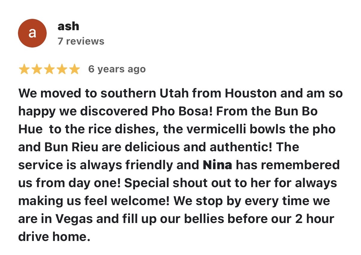 Cropped review by ash, with original Pho Bosa heading omitted from preview